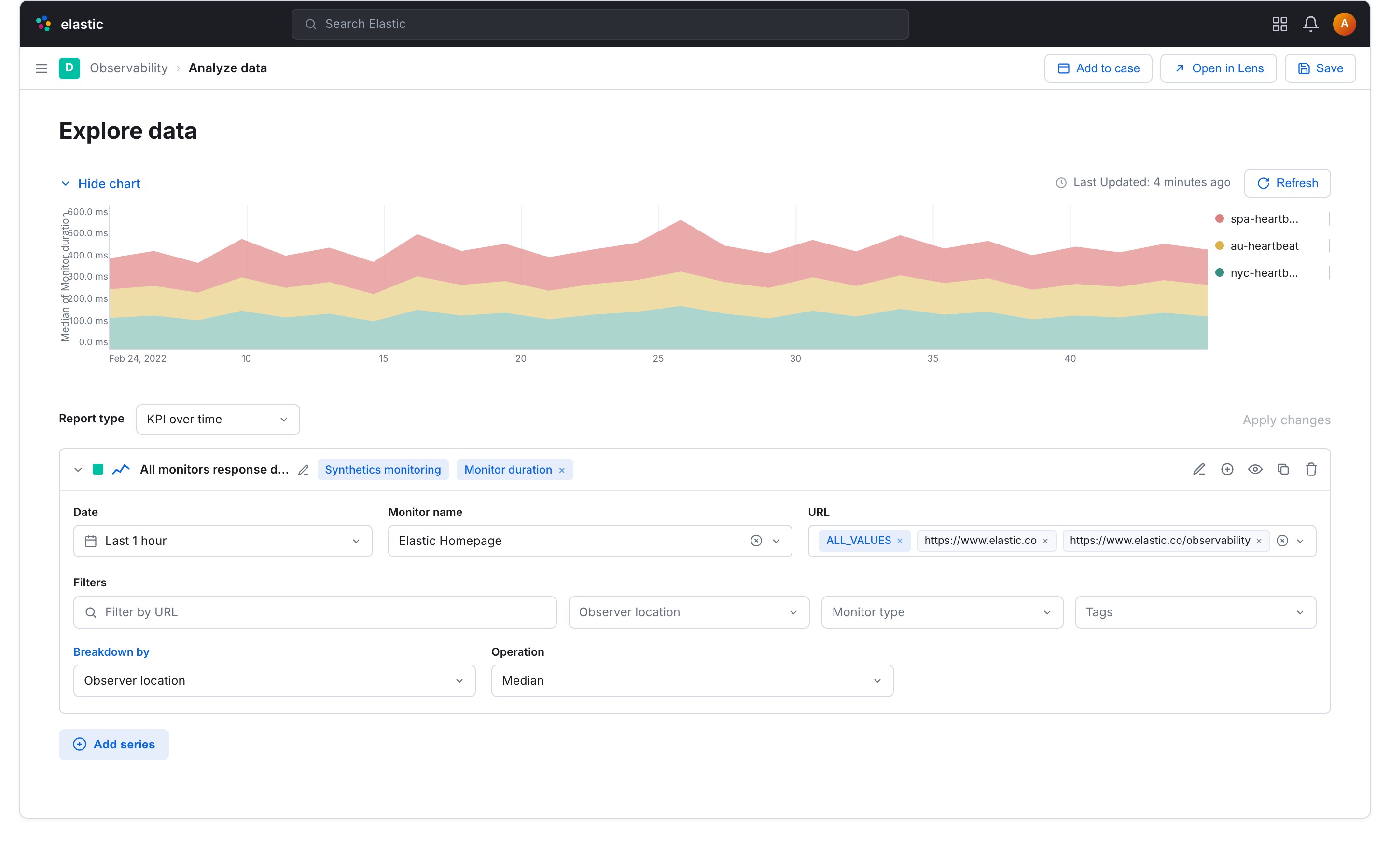 Elastic Observability screen